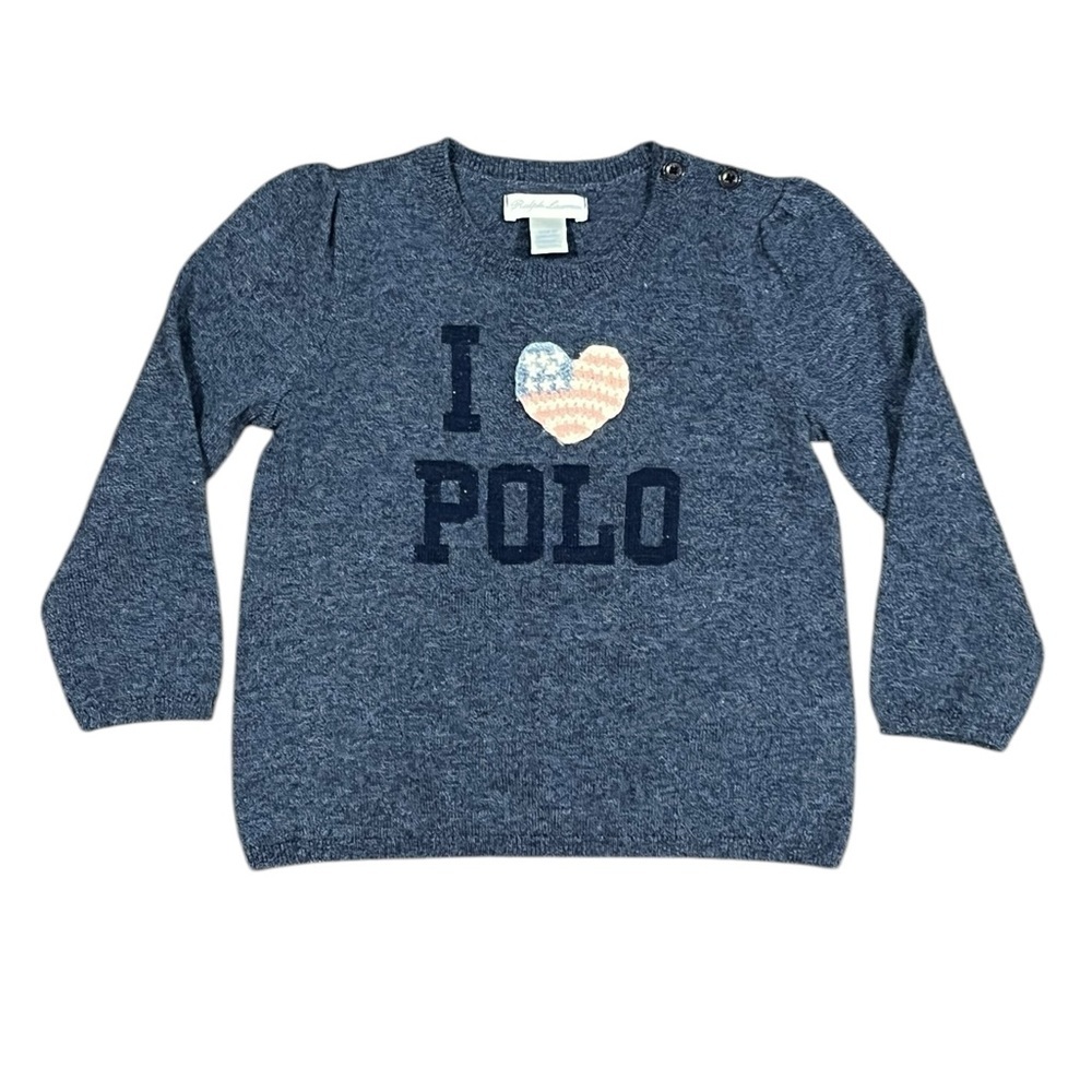 RALPH LAUREN INFANT Sweater Blue Knit HEART Wool 2 Button Size 24M - Picture 2 of 12